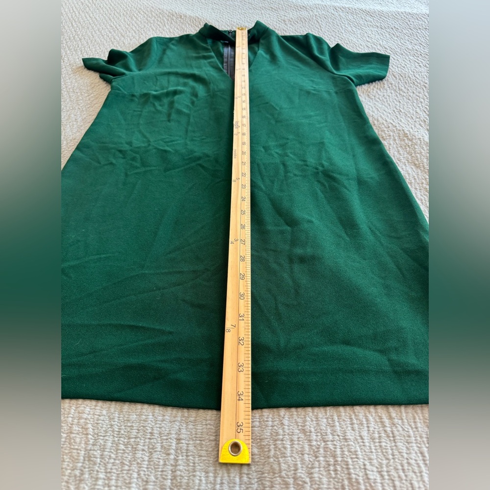 Zara Womens M Choker V Neck Plunge Shift Mini Dress Forest Green Boho Short Fun - Picture 11 of 14